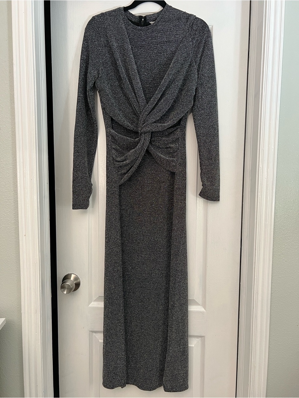 Banana Republic Sparkle Twist-Front Maxi Dress Metallic Silver M